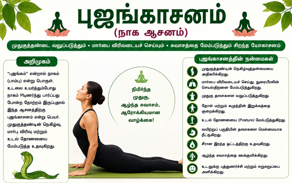 புஜங்காசனம் – முதுகுத்தண்டை வலுப்படுத்தும் சிறந்த யோகாசனம்