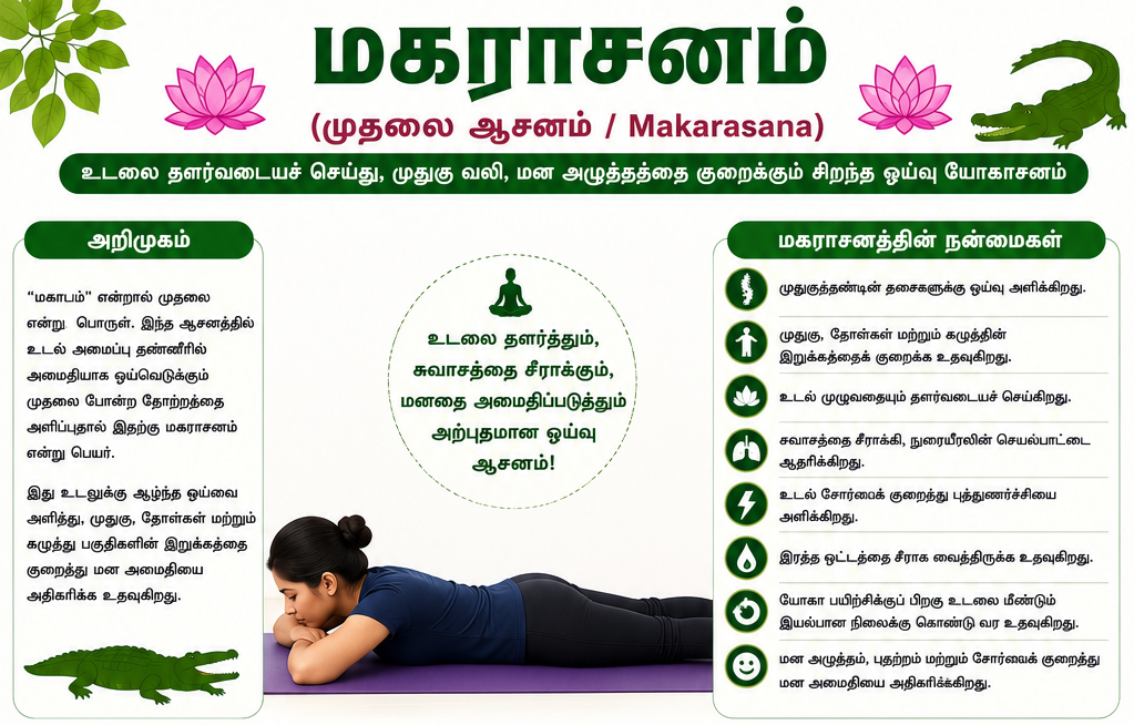 மகராசனம் – உடலுக்கும் மனதிற்கும் ஆழ்ந்த ஓய்வை அளிக்கும் சிறந்த யோகாசனம்
