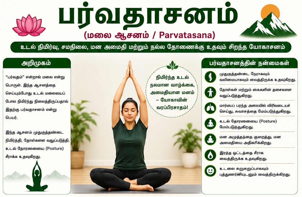 பர்வதாசனம் – உடல் சமநிலையையும் முதுகுத்தண்டின் நிமிர்வையும் மேம்படுத்தும் சிறந்த யோகாசனம்